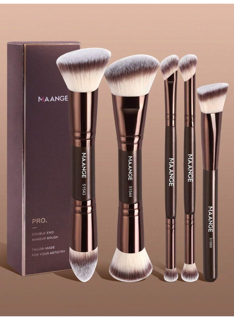 MAANGE 5-Piece Professional Makeup Brush Set – Double-Ended Face & Eye Brushes – Dense Synthetic Bristles – Foundation, Contour & Blending Kit - Image 1